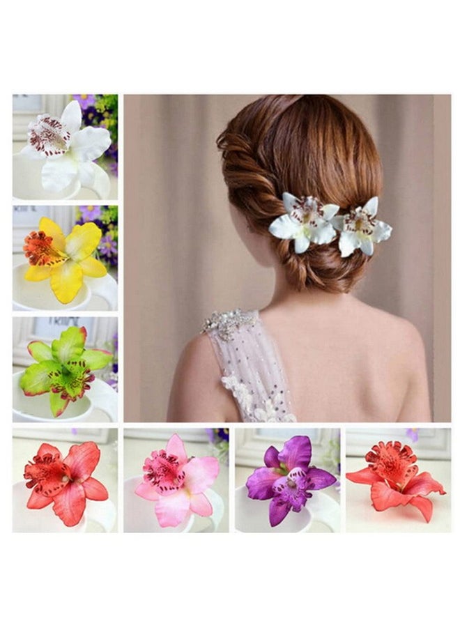 ericotry 12Pcs Orchid Flower Hair Clips Hawaiian Beach Flower Hair Barrette Bohemian Butterfly Orchid Alligator Clips For Beach Wedding Party (Random Color)  - Image 3
