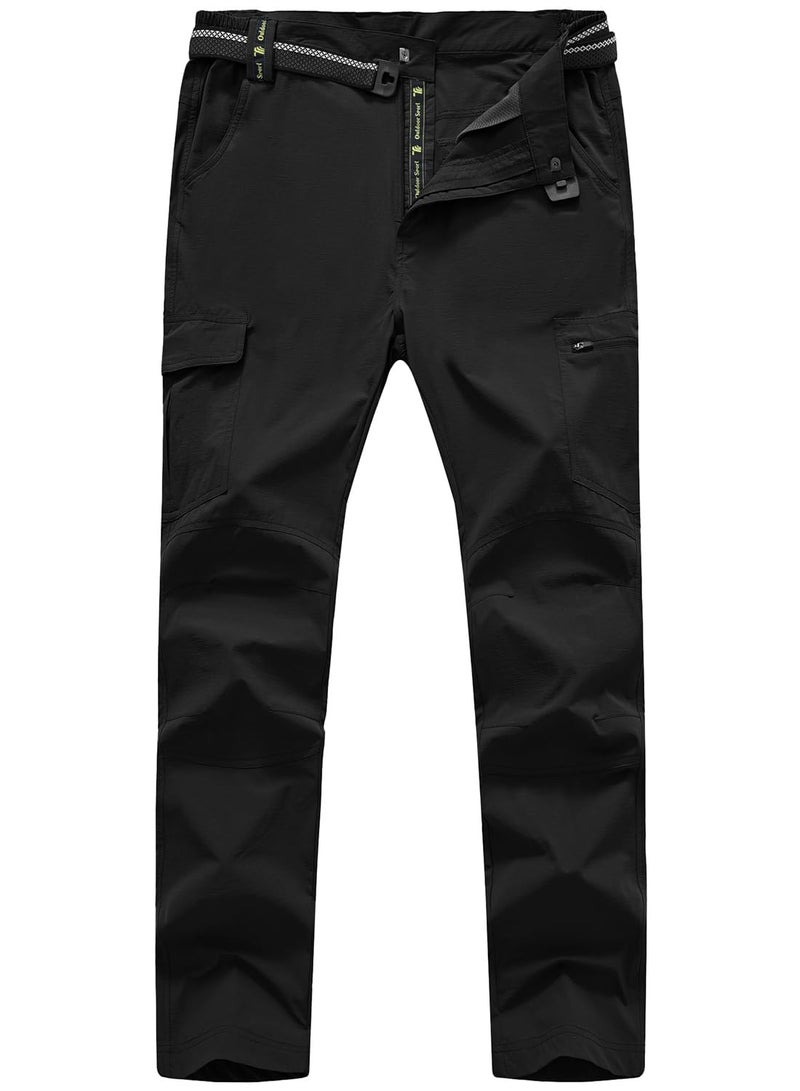 TBMPOY Mens Hiking Work Cargo Pants Lightweight Waterproof Quick Dry Outdoor Mountain Pant Summer Fishing Camping Black L