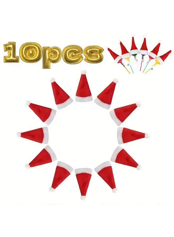 10 قطع من قبعات الكريسمس المصغرة - قبعة سانتا الحمراء - ديكورات للحفلات - مصنوعة من البوليستر المتين - Image 1
