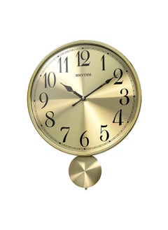 Quartz Movement Round Analog Pendulum Wall Clock Gold 39.8 x 30.5 x 5.8 cm