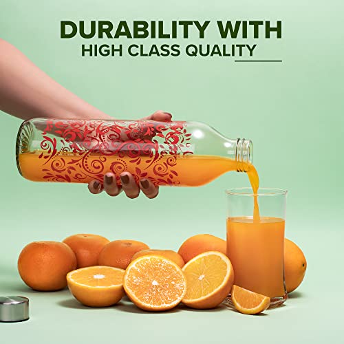 SAND DUNE Set of 3, 800 ml Each Red Mystery Printed Glass water bottle, with Leak-Proof Airtight Stainless-Steel Lid for Water, Smoothie, Juices - Reusable Travel Glass Drinking Fridge Bottles - Image 2