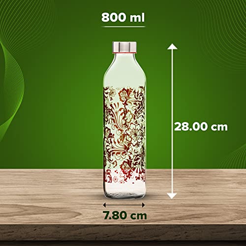 SAND DUNE Set of 3, 800 ml Each Red Mystery Printed Glass water bottle, with Leak-Proof Airtight Stainless-Steel Lid for Water, Smoothie, Juices - Reusable Travel Glass Drinking Fridge Bottles - Image 4