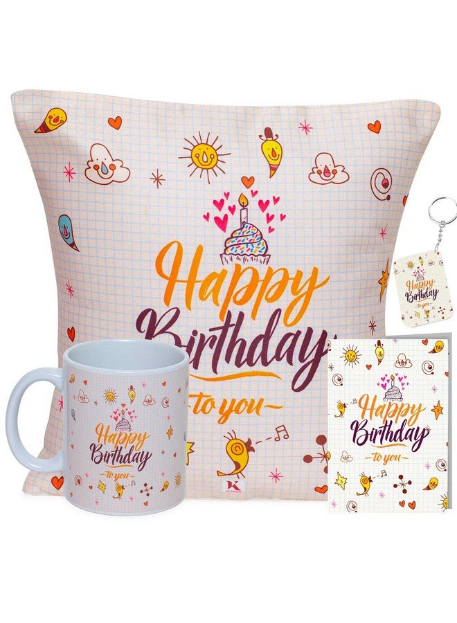 Kaameri Bazaar Happy Birthday to You Gift for Mother | Birthday Gift for Brother | Combo Pack (12" x 12" Cushion Cover with Filler, Coffee Mug, Greeting Card, Key Ring) Polyester… - Image 1
