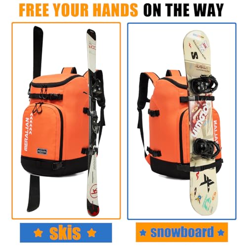 MERALIAN Ski Boot Bag - 50L Ski Boot Travel Backpack Waterproof Snowboard Boot Backpack for Travel Stores Gear Including Helmet, Goggles and Outerwear. (Orange-04) - Image 3