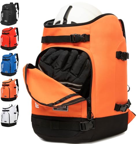 MERALIAN Ski Boot Bag - 50L Ski Boot Travel Backpack Waterproof Snowboard Boot Backpack for Travel Stores Gear Including Helmet, Goggles and Outerwear. (Orange-04) - Image 1