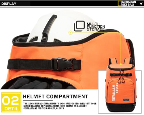 MERALIAN Ski Boot Bag - 50L Ski Boot Travel Backpack Waterproof Snowboard Boot Backpack for Travel Stores Gear Including Helmet, Goggles and Outerwear. (Orange-04) - Image 5