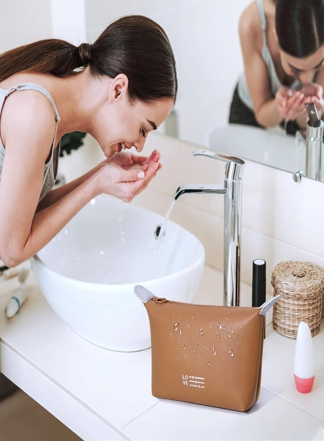 JUGTE Triangle Makeup Bag Cosmetic Bag for Women Waterproof Makeup Pouch with Zipper Portable Makeup Organizer Bag dimpling Travel Bag (Coffee) - Image 2