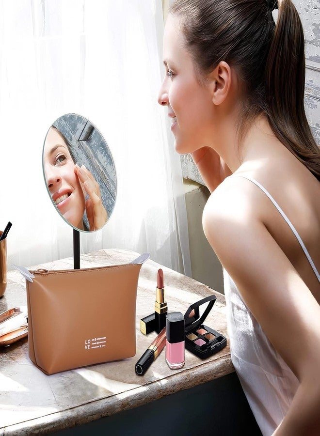 JUGTE Triangle Makeup Bag Cosmetic Bag for Women Waterproof Makeup Pouch with Zipper Portable Makeup Organizer Bag dimpling Travel Bag (Coffee) - Image 5