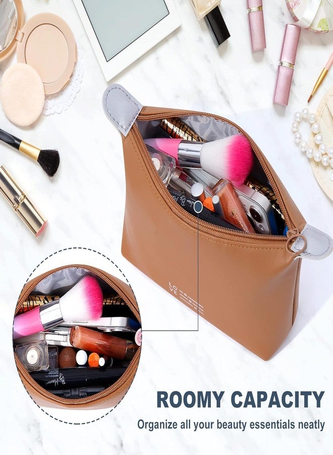 JUGTE Triangle Makeup Bag Cosmetic Bag for Women Waterproof Makeup Pouch with Zipper Portable Makeup Organizer Bag dimpling Travel Bag (Coffee) - Image 4