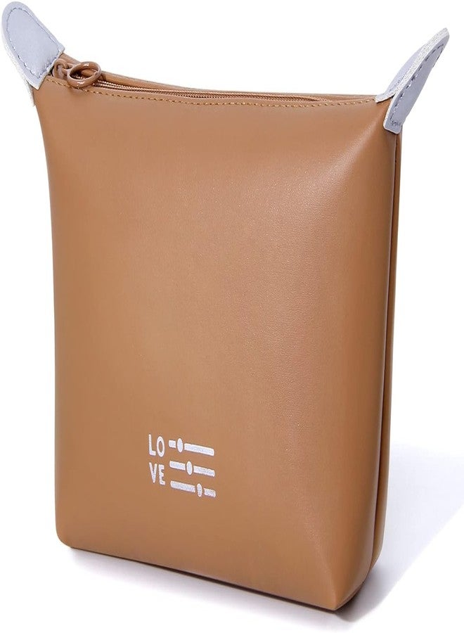 JUGTE Triangle Makeup Bag Cosmetic Bag for Women Waterproof Makeup Pouch with Zipper Portable Makeup Organizer Bag dimpling Travel Bag (Coffee) - Image 1