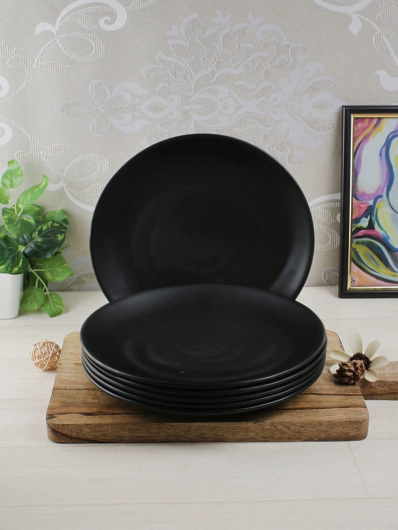 ECOSPIT CONTAINER Unbreakable Melamine Round Full Size Kitchen Dinner Plates Set of 6 Spiral Black Design - Image 1