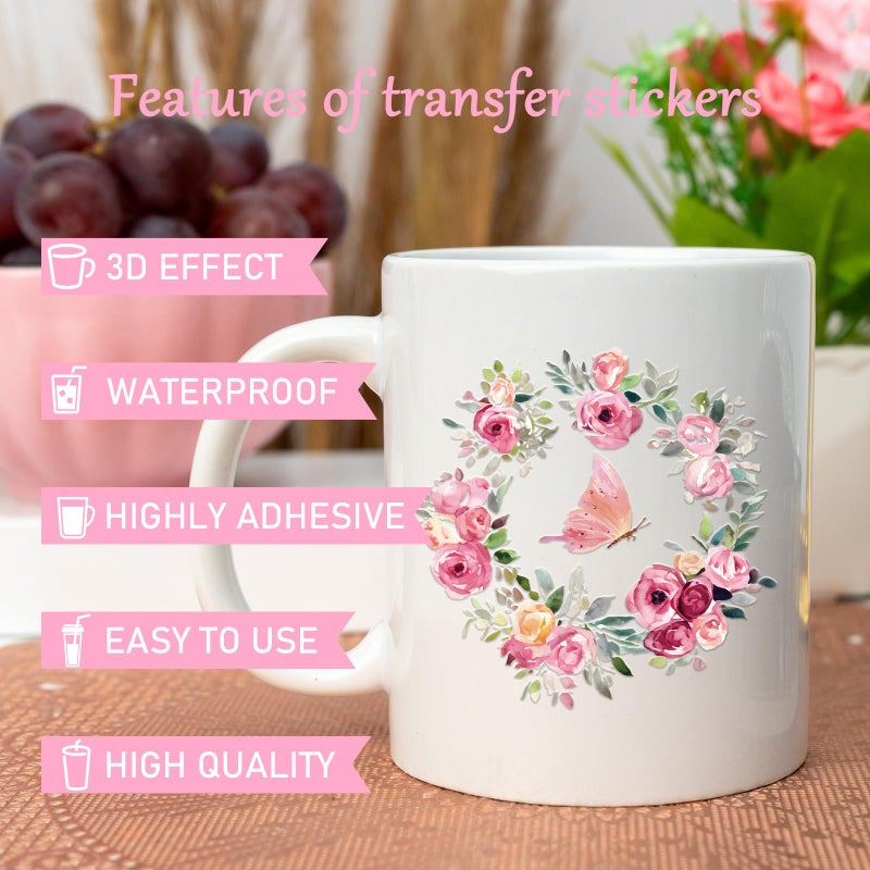 Rngmsi UV DTF Cup Wrap - 10 Sheets Spring Flower UV DTF Cup Wraps for 16 oz Glass, Wildflower Butterfly UVDTF Decals for Water Bottle, Waterproof Floral Rub on Transfer Stickers, DIY Crafts - Image 3