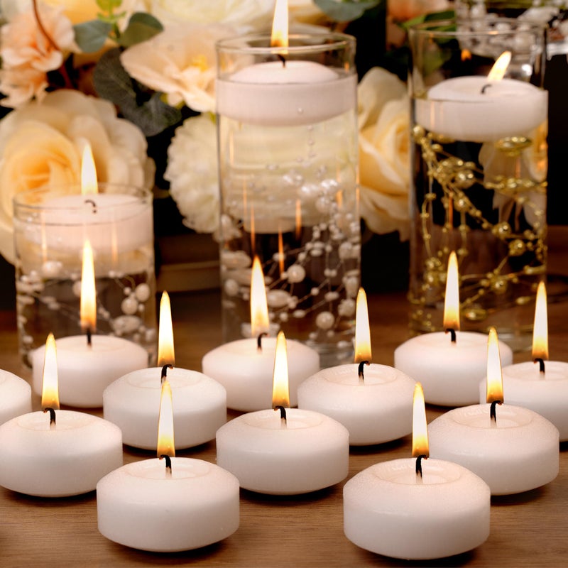Auralome Floating Candles 2-Inch - 12 Pack White Unscented Floating Candles Smokeless Slow Burning Water Candle Set for Centerpieces Wedding Party Gifts Home Decor - Image 1