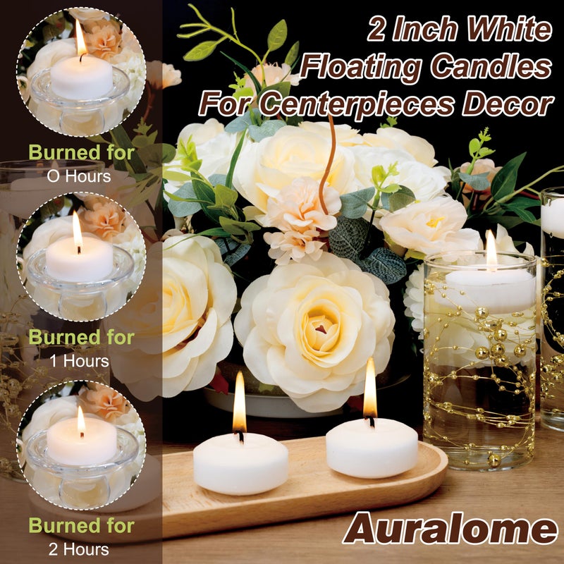 Auralome Floating Candles 2-Inch - 12 Pack White Unscented Floating Candles Smokeless Slow Burning Water Candle Set for Centerpieces Wedding Party Gifts Home Decor - Image 3