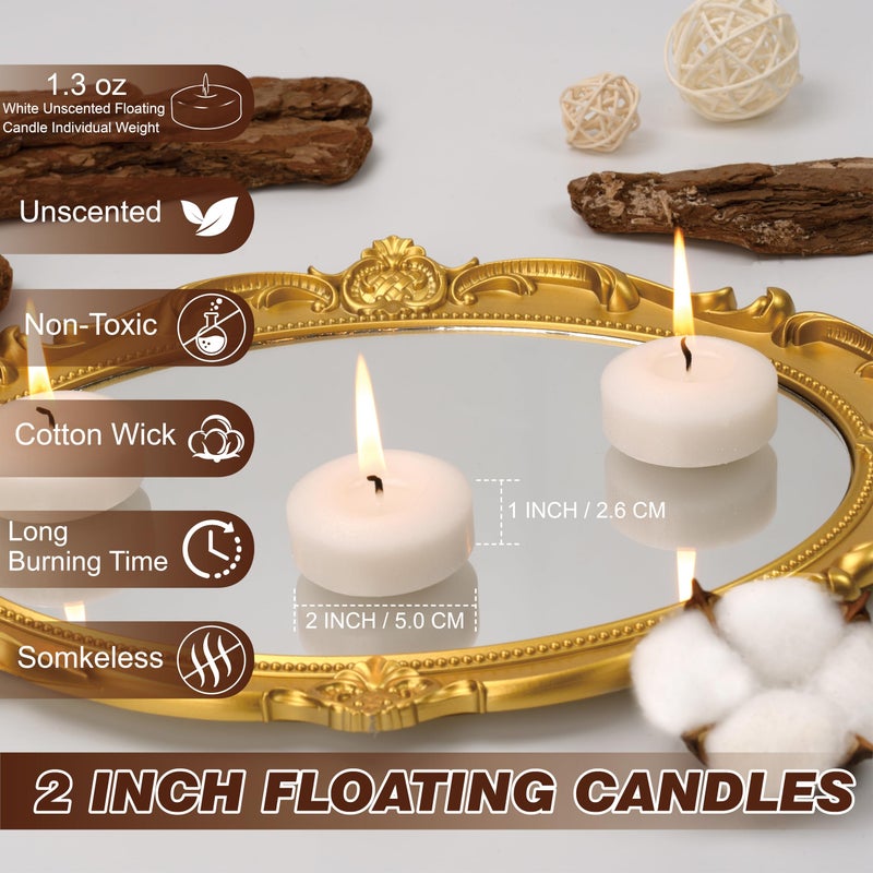 Auralome Floating Candles 2-Inch - 12 Pack White Unscented Floating Candles Smokeless Slow Burning Water Candle Set for Centerpieces Wedding Party Gifts Home Decor - Image 2