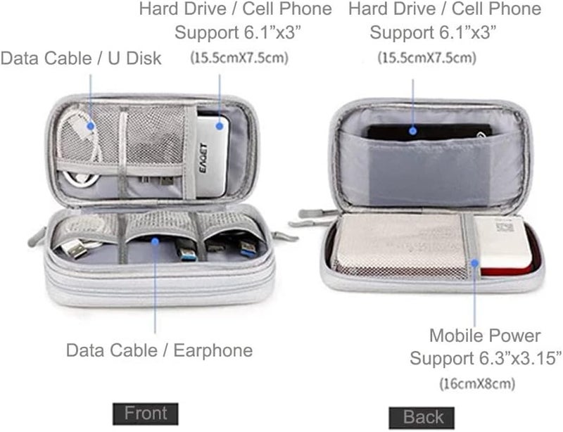 KASTWAVE Travel Cable Organizer Pouch, Portable Electronic Accessories Carry Case, Waterproof Double Layers All-in-One Storage Bag for Charger, Cable, Phone, Hard Drive, USB, SD Card, Light Grey - Image 3