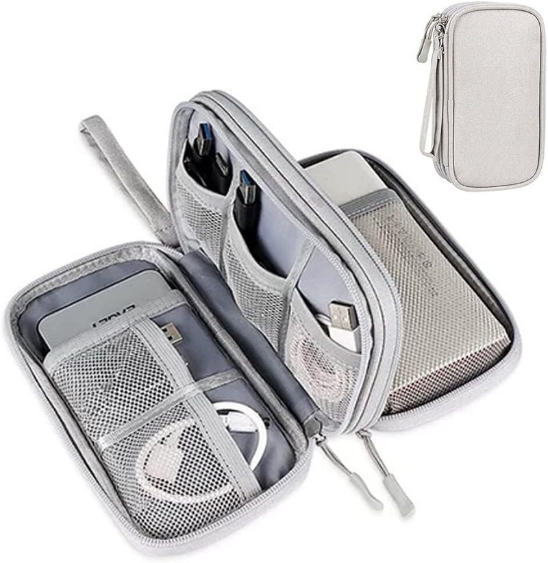 KASTWAVE Travel Cable Organizer Pouch, Portable Electronic Accessories Carry Case, Waterproof Double Layers All-in-One Storage Bag for Charger, Cable, Phone, Hard Drive, USB, SD Card, Light Grey - Image 1