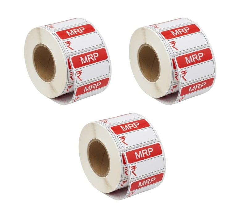 True-Ally 3000Pcs Price Stickers, 38x25mm Self-Adhesive MRP Price Stickers, Price Tags with Large Blank to Print or Write Pricing for Retail. (3 Roll (3000 Labels)) - Image 1