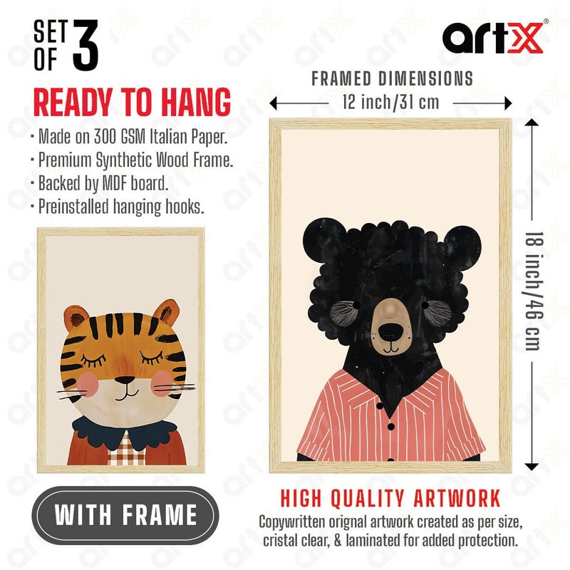 ArtX لوحات جدارية لغرفة الأطفال، إطار جدار غرفة الأطفال، عناصر تزيين الجدران، حجم 12x18 بوصة (A3+)، متعدد الألوان، خشب صناعي، مجموعة من 3 - Image 3