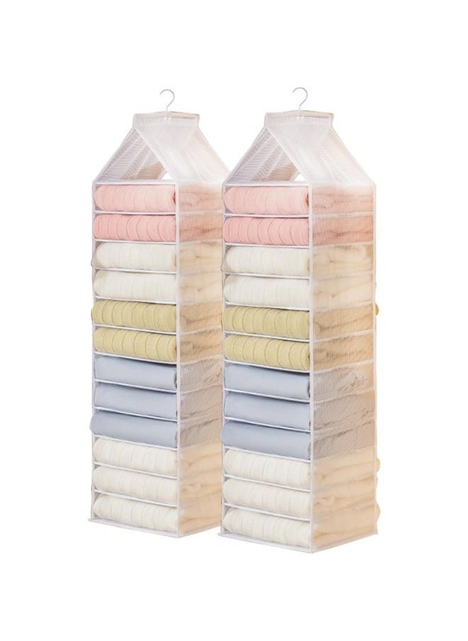 Hihonor 2 Pack Hanging Closet Organizer, PVC Waterproof Wardrobe Clothes Organizer Dividers, 12 Shelves Fabric Cabinet Pants Storage Box, Foldable Drawers with Hook for Home, Dorm, Camping (White)  - Image 1