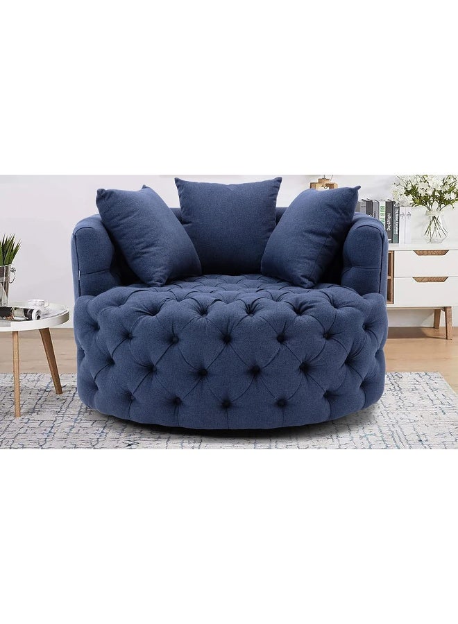 Poppins Home Poppins HOME Wide Tufted Lounge Chair Button Design For Living Room (Blue)  - Image 1