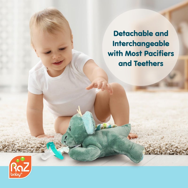 RaZbaby JollyPop Pacifier, Holder w/Detachable Baby Pacifier, Stuffed Animal RaZbuddy, All Ages 0M+, 100% Medical Grade USA Made Silicone, Machine Washable, Textured & Easy to Hold - Dragon - Image 5