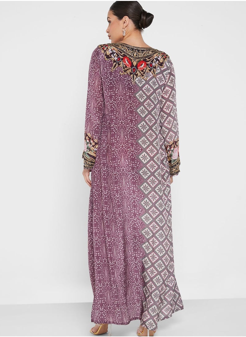 KASHKHA - Embellished Color Block Jalabiya - Image 1