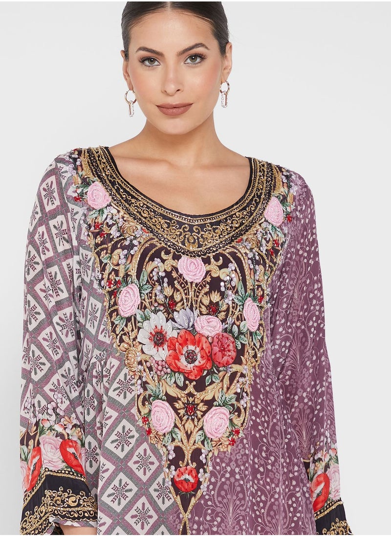 KASHKHA - Embellished Color Block Jalabiya - Image 1