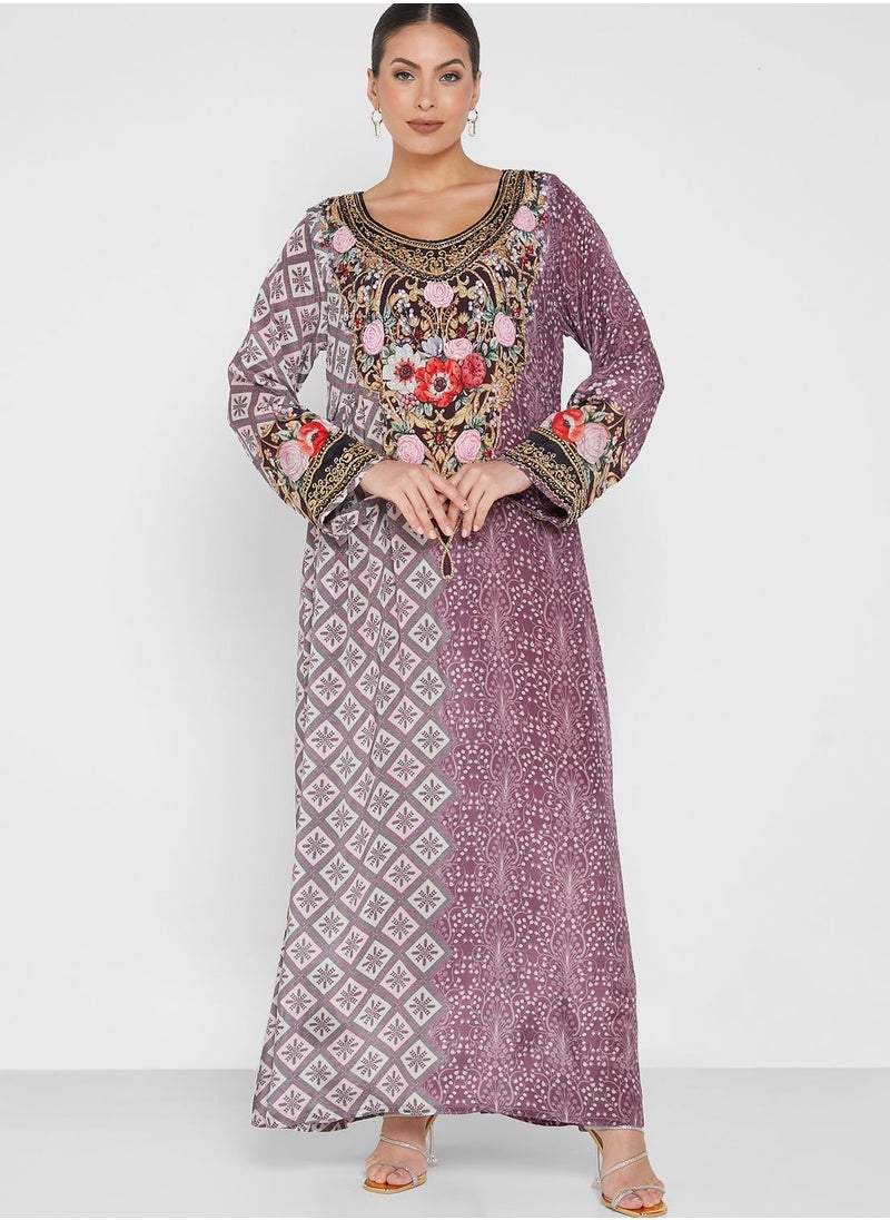 KASHKHA - Embellished Color Block Jalabiya - Image 1