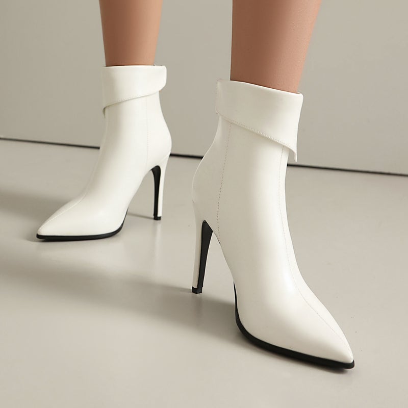 High Heel 40-48 Plus Size Pointed Back Zipper Low Boots - Image 2
