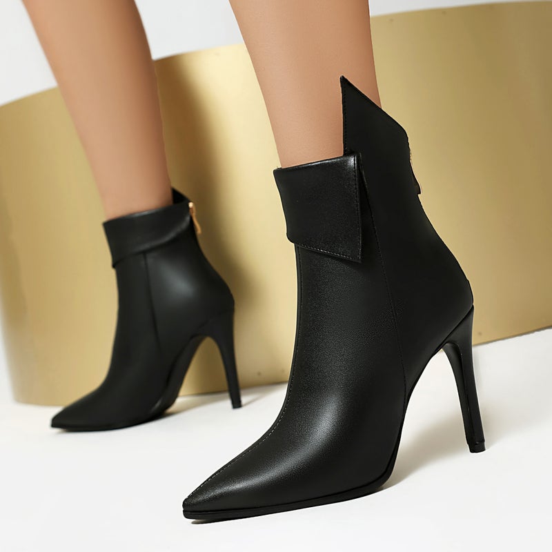 High Heel 40-48 Plus Size Pointed Back Zipper Low Boots - Image 5