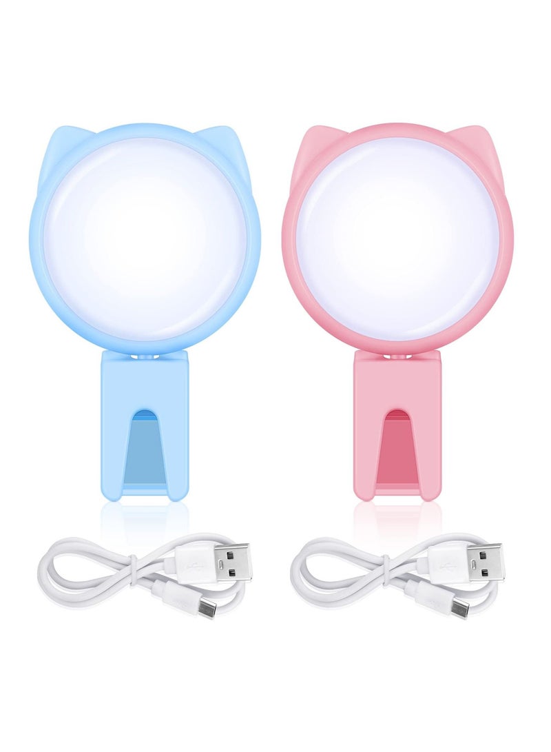 Selfie Ring Light Selfie Clip on Ring Light Mini Rechargeable 9 Level Adjustable Brightness Ring Light Portable Clip on Selfie Fill Light for Phone Laptop Video Photography Girl Makes up (Pink, Blue) - Image 1