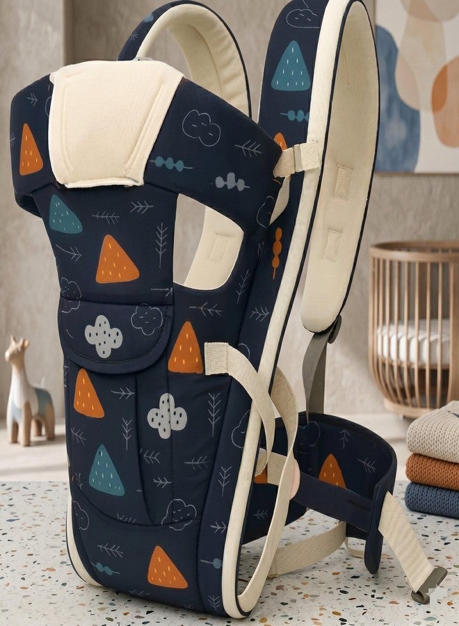 MIRACLE MOMS 4 in 1 Baby Carrier Cuddler Kangaroo Bag Ergonomic Infant Toddler Adjustable Travel Support Navy Geometric Print - Image 1