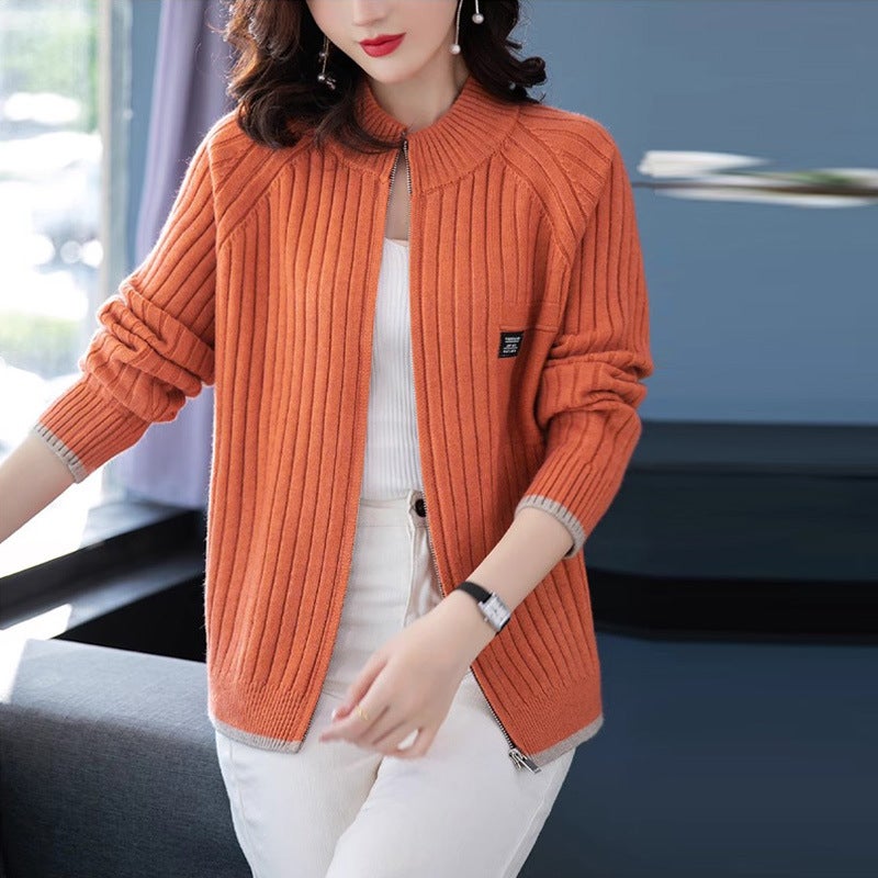 Ladies Wool Cardigan Casual Knitwear Spring 2023 dark blue