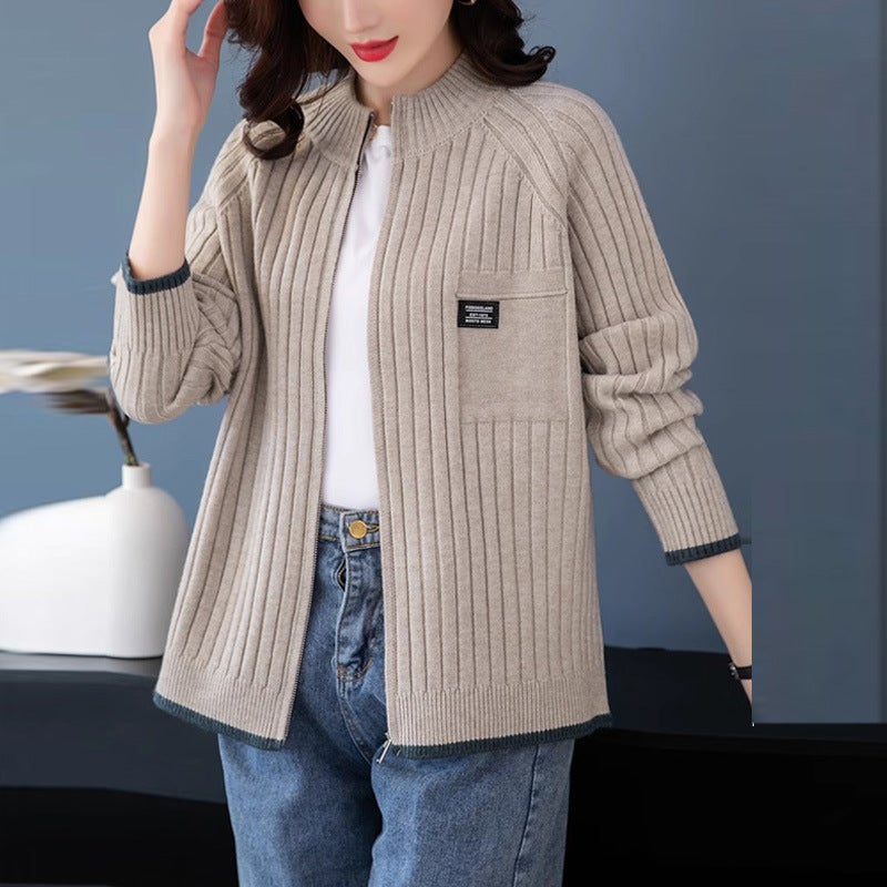 Ladies Wool Cardigan Casual Knitwear Spring 2023 dark blue