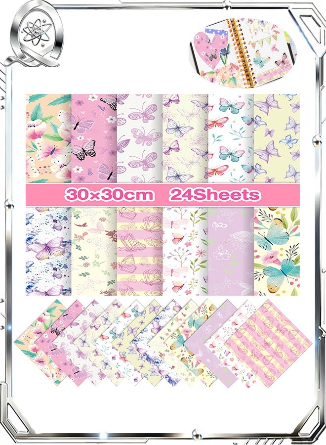Quantum 24 PCS Scrapbook Paper, Spring Themed Double-sided Printing Cardstock, Double Sided Butterfly Patterns Decorative Craft Paper  for DIY Origami Scrapbooking - Image 1