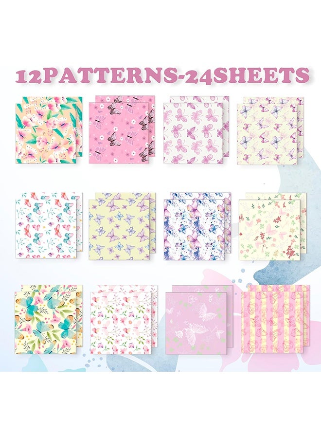 Quantum 24 PCS Scrapbook Paper, Spring Themed Double-sided Printing Cardstock, Double Sided Butterfly Patterns Decorative Craft Paper  for DIY Origami Scrapbooking - Image 3