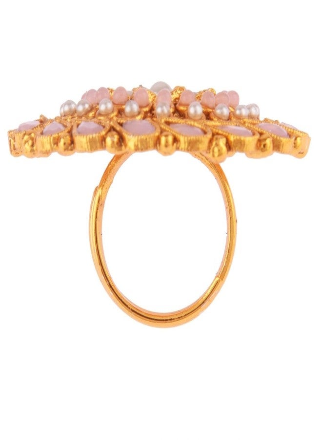 Efulgenz Indian Jewelry Rings for Women Antique Round Faux Pearl Crystal Bollywood Adjustable Big Finger Ring Fashion Party Statement Jewelry for Women - Image 5