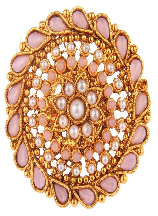 Efulgenz Indian Jewelry Rings for Women Antique Round Faux Pearl Crystal Bollywood Adjustable Big Finger Ring Fashion Party Statement Jewelry for Women - Image 1