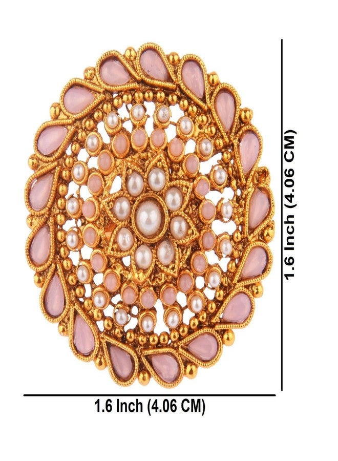 Efulgenz Indian Jewelry Rings for Women Antique Round Faux Pearl Crystal Bollywood Adjustable Big Finger Ring Fashion Party Statement Jewelry for Women - Image 4