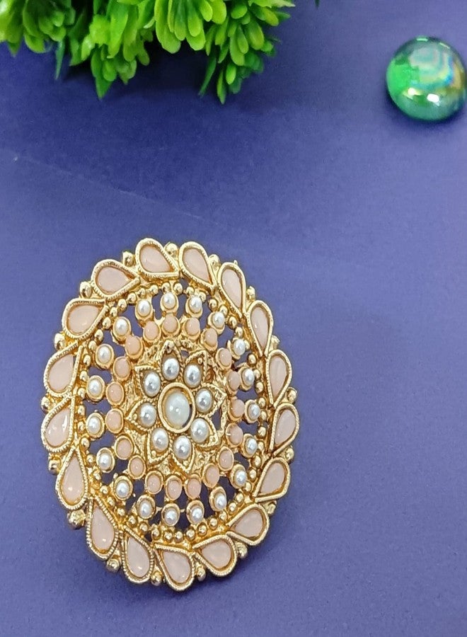 Efulgenz Indian Jewelry Rings for Women Antique Round Faux Pearl Crystal Bollywood Adjustable Big Finger Ring Fashion Party Statement Jewelry for Women - Image 2
