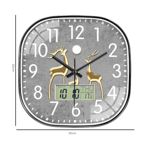 Ash  Roh Ash & Roh 12 Inch Silent Quatrz and Non-Ticking Wall Clock with Easy to Read Number and Analog Display Stylish & Decorative Design for Office, Living Room, Bedroom (Deer Digital Square) - Image 2