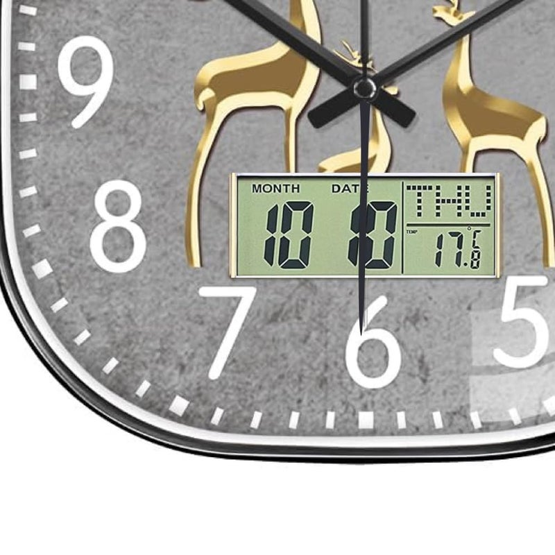 Ash  Roh Ash & Roh 12 Inch Silent Quatrz and Non-Ticking Wall Clock with Easy to Read Number and Analog Display Stylish & Decorative Design for Office, Living Room, Bedroom (Deer Digital Square) - Image 3