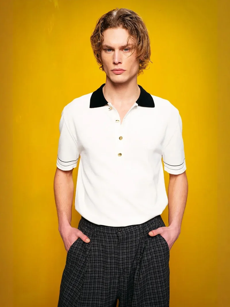 Giesto White GIESTO Slim Fit Short Sleeve Polo Neck T-Shirt for Men | Best Price UAE