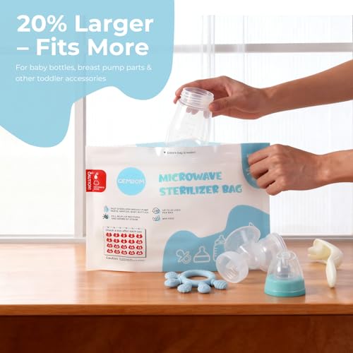 Gemdom 15 Pack Microwave Steam Sterilizer Bags Plus, Large Size for Baby Bottles Soothers, Teethers, Breast Pump Parts, Training Cups and Accessories, 20 Uses Per Bag, Baby Travel Essential - Image 4