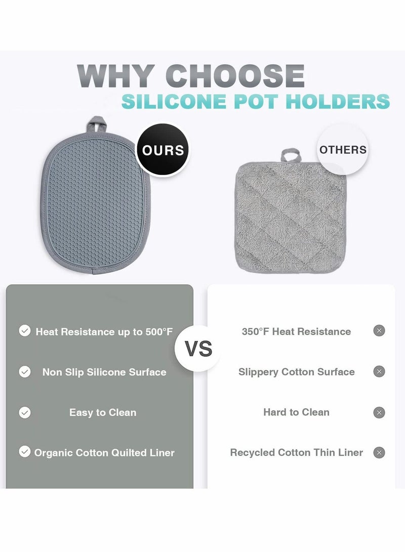 Y&D Silicone Pot Holders Sets Heat Resistant Oven Hot Pads with Pockets Non-Slip Grip Large Potholders for Kitchen Baking Cooking | Quilted Liner 9.8 x 7.6 Inches Gray Pack of 2  - Image 5