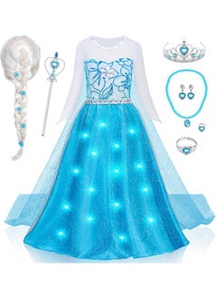 G.C Girls Light Up Elsa Dress Costume Toddler Princess Dress Up With Cape Kids Elsa Wig Crown Wand Toys Halloween Cosplay Birthday Party Gifts  - Image 1