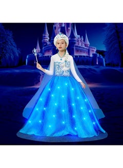 G.C Girls Light Up Elsa Dress Costume Toddler Princess Dress Up With Cape Kids Elsa Wig Crown Wand Toys Halloween Cosplay Birthday Party Gifts  - Image 2