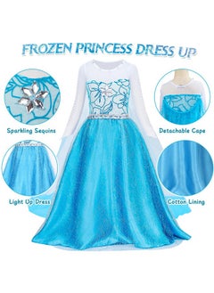 G.C Girls Light Up Elsa Dress Costume Toddler Princess Dress Up With Cape Kids Elsa Wig Crown Wand Toys Halloween Cosplay Birthday Party Gifts  - Image 5
