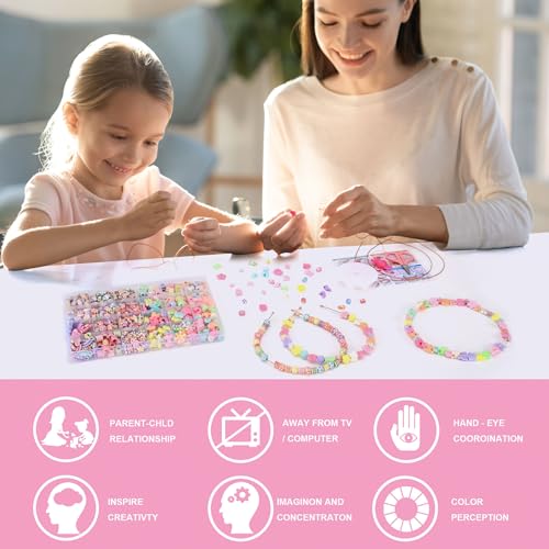 Satmarhz Jewellery Making Kit for Girls, Bracelet Making Kit for Kids DIY Colorful Bracelet Necklace Making, Activity Games for Girls Age 6-12 Years Old,Plastic, Multicolor - Image 3